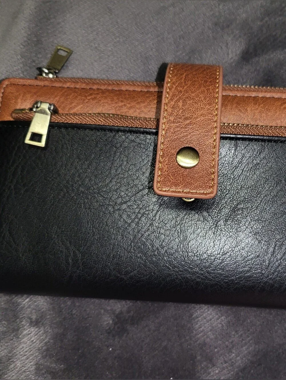 Black and Brown Leather Zip Wallet - Classic Organizer